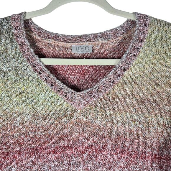 LOGO Lori Goldstein Sweater Womens Medium Ombre V Neck Tunic Multicolor Cozy - Picture 3 of 11